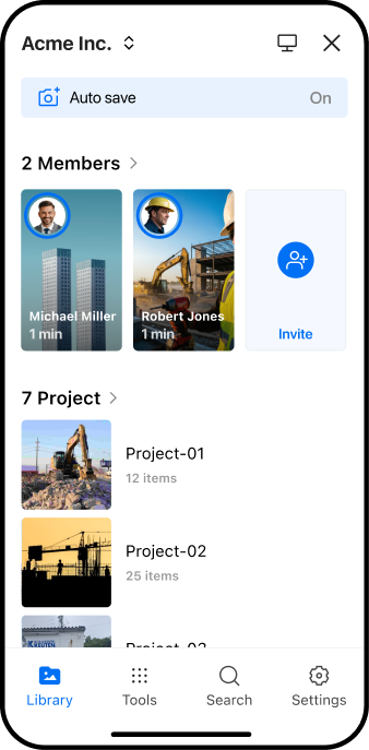 Timemark Teamspace with auto-save, team members and projects